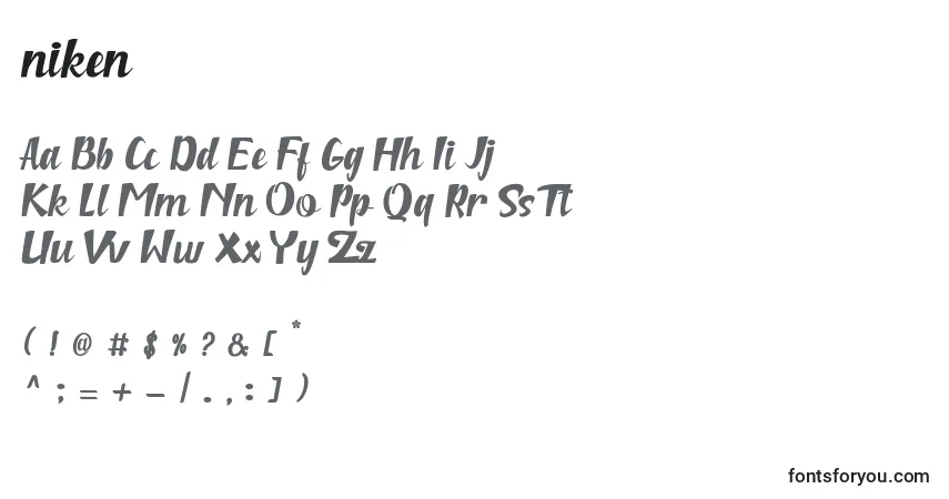 A fonte Niken – alfabeto, números, caracteres especiais