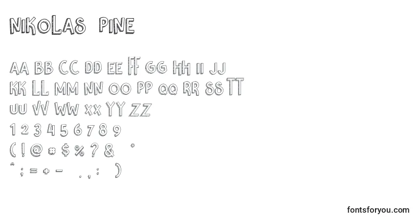 Czcionka Nikolas  Pine – alfabet, cyfry, specjalne znaki
