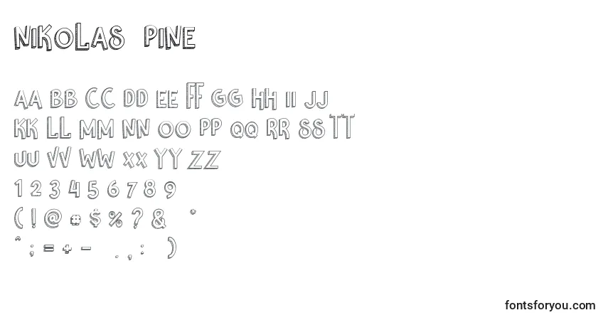 A fonte Nikolas  Pine (135621) – alfabeto, números, caracteres especiais