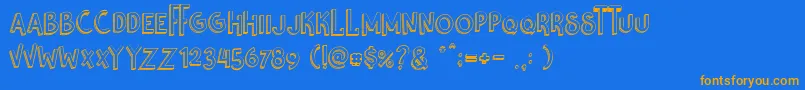 Weitere Informationen zur Nikolas Pine-Schriftart Nikolas Pine-Schriftart – Orangefarbene Schriften auf blauem Hintergrund