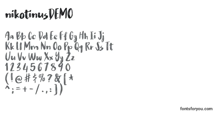Schriftart NikotinusDEMO (135622) – Alphabet, Zahlen, spezielle Symbole