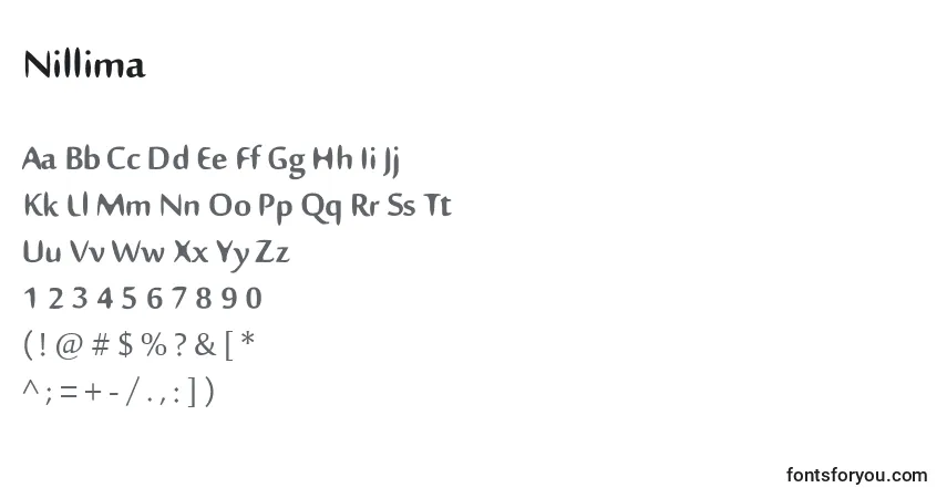 A fonte Nillima – alfabeto, números, caracteres especiais