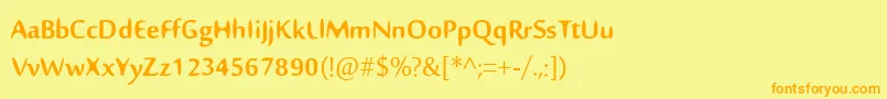 フォントNillima – オレンジの文字が黄色の背景にあります。