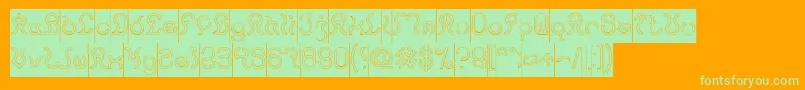 Nine Hollow Inverse-Schriftart – Grüne Schriften auf orangefarbenem Hintergrund