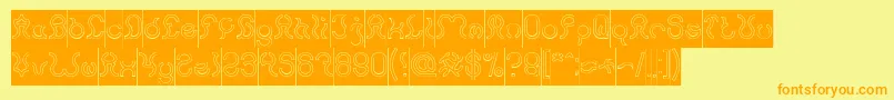 Nine Hollow Inverse-Schriftart – Orangefarbene Schriften auf gelbem Hintergrund
