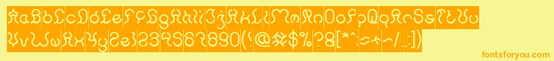 フォントNine Inverse – オレンジの文字が黄色の背景にあります。