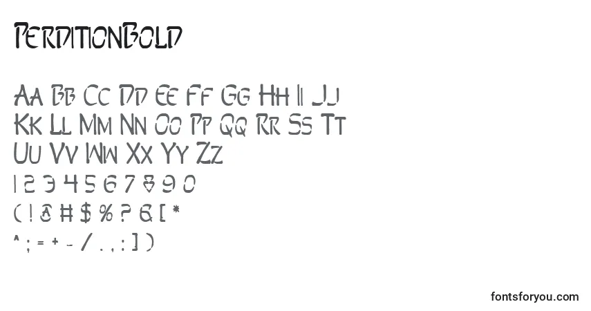 A fonte PerditionBold – alfabeto, números, caracteres especiais