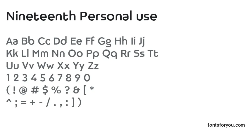 Czcionka Nineteenth Personal use – alfabet, cyfry, specjalne znaki