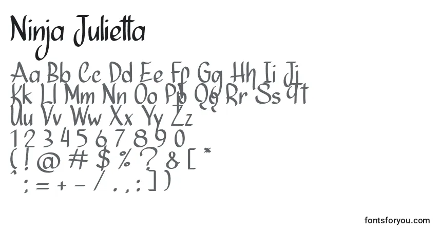 Czcionka Ninja Julietta   – alfabet, cyfry, specjalne znaki