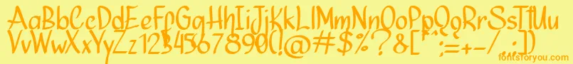 Ninja Julietta  -Schriftart – Orangefarbene Schriften auf gelbem Hintergrund