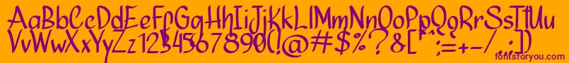 Ninja Julietta  -Schriftart – Violette Schriften auf orangefarbenem Hintergrund