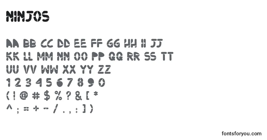 Schriftart Ninjos – Alphabet, Zahlen, spezielle Symbole