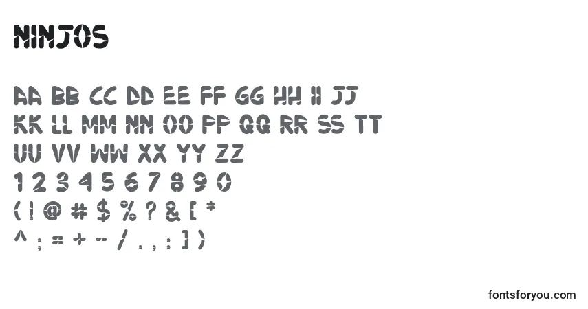 A fonte Ninjos (135639) – alfabeto, números, caracteres especiais