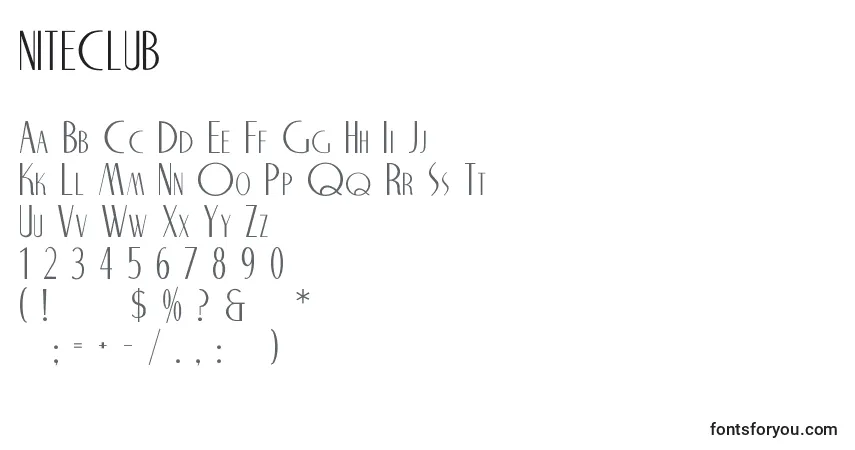 A fonte NITECLUB (135646) – alfabeto, números, caracteres especiais