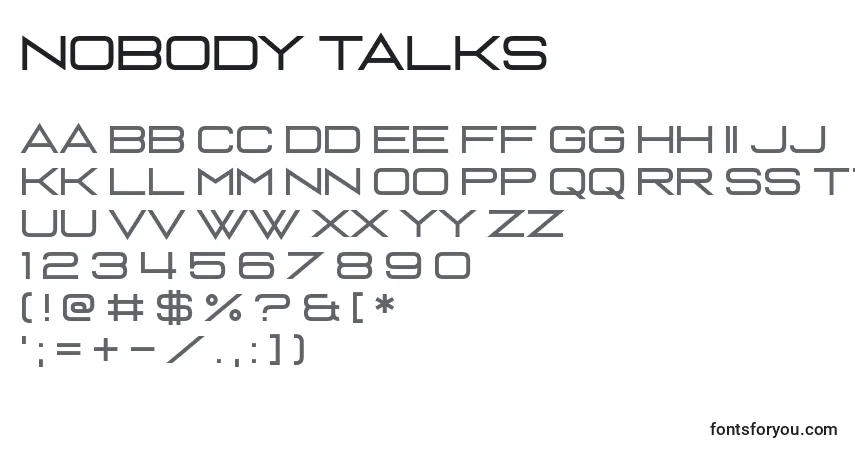 Czcionka Nobody Talks – alfabet, cyfry, specjalne znaki