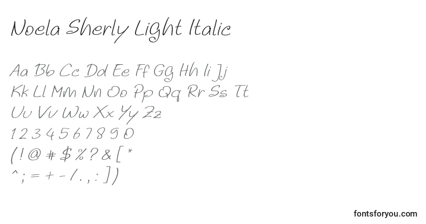 Schriftart Noela Sherly Light Italic – Alphabet, Zahlen, spezielle Symbole