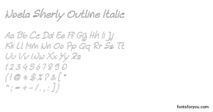 Шрифт Noela Sherly Outline Italic – алфавит, цифры, специальные символы