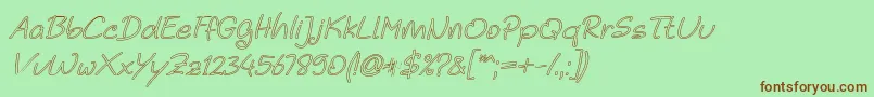 フォントNoela Sherly Outline Italic – 緑の背景に茶色のフォント