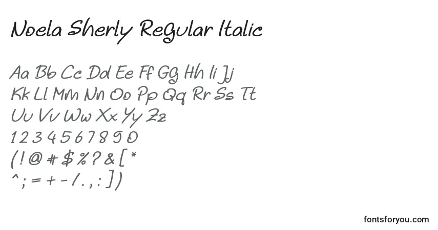 Шрифт Noela Sherly Regular Italic – алфавит, цифры, специальные символы