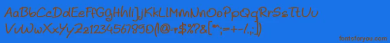 フォントNoela Sherly Regular – 茶色の文字が青い背景にあります。