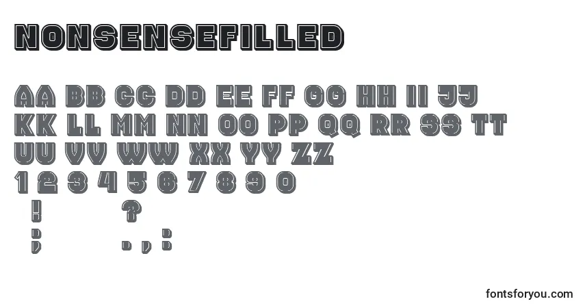 Schriftart NonsenseFilled – Alphabet, Zahlen, spezielle Symbole