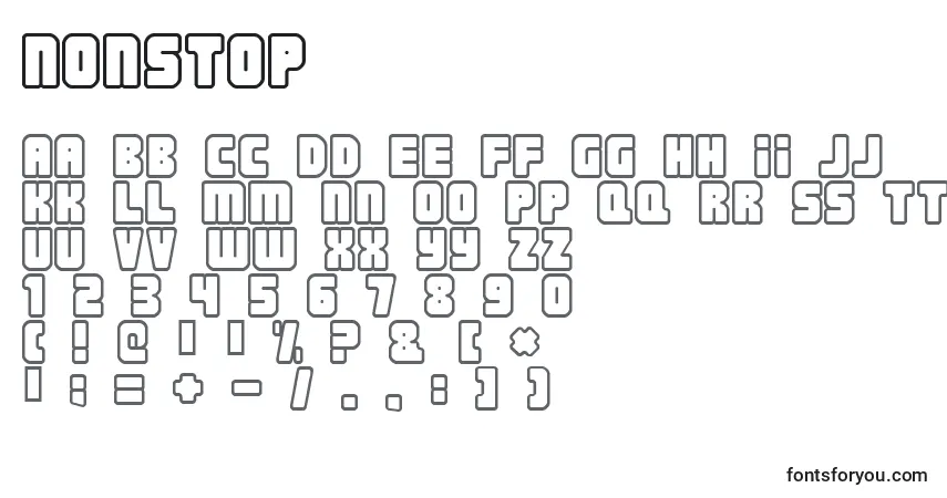 Schriftart NONSTOP (135689) – Alphabet, Zahlen, spezielle Symbole
