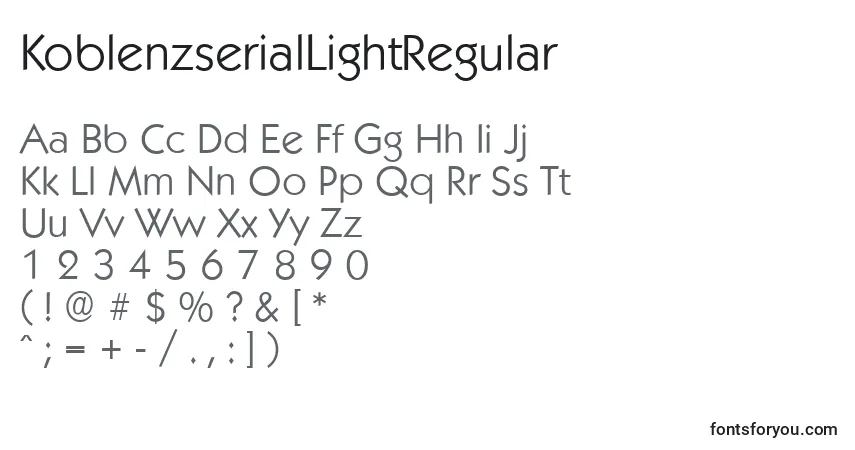 Czcionka KoblenzserialLightRegular – alfabet, cyfry, specjalne znaki