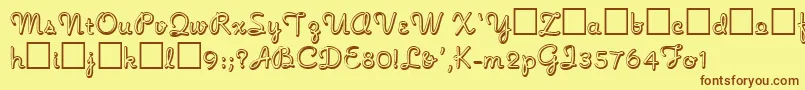 フォントnooshade – 茶色の文字が黄色の背景にあります。