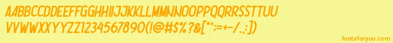 フォントNootdorp Italic Demo – オレンジの文字が黄色の背景にあります。