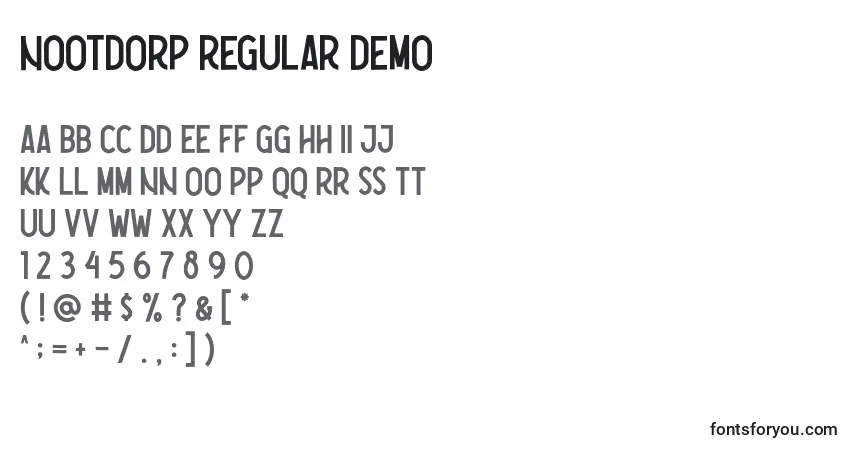 Schriftart Nootdorp Regular Demo – Alphabet, Zahlen, spezielle Symbole