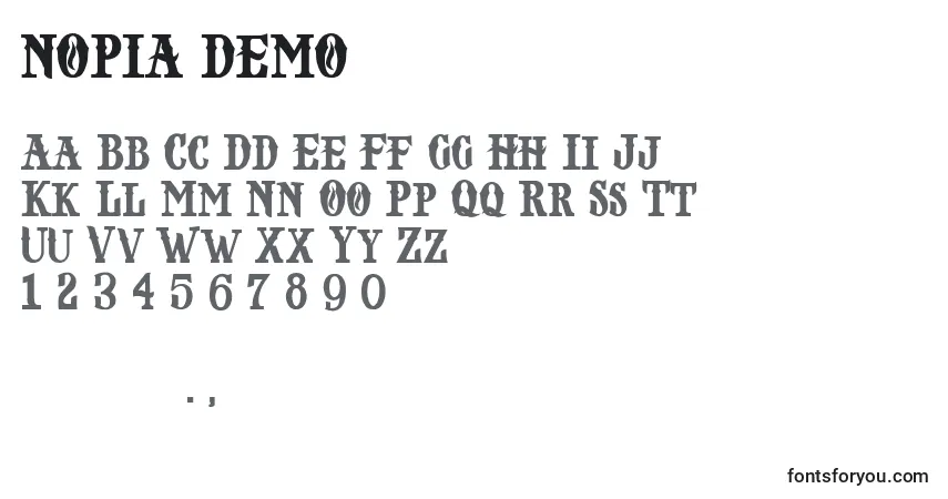 Schriftart NOPIA DEMO – Alphabet, Zahlen, spezielle Symbole