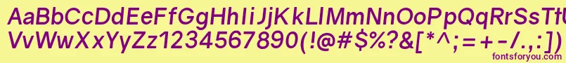 GravityBolditalic-Schriftart – Violette Schriften auf gelbem Hintergrund