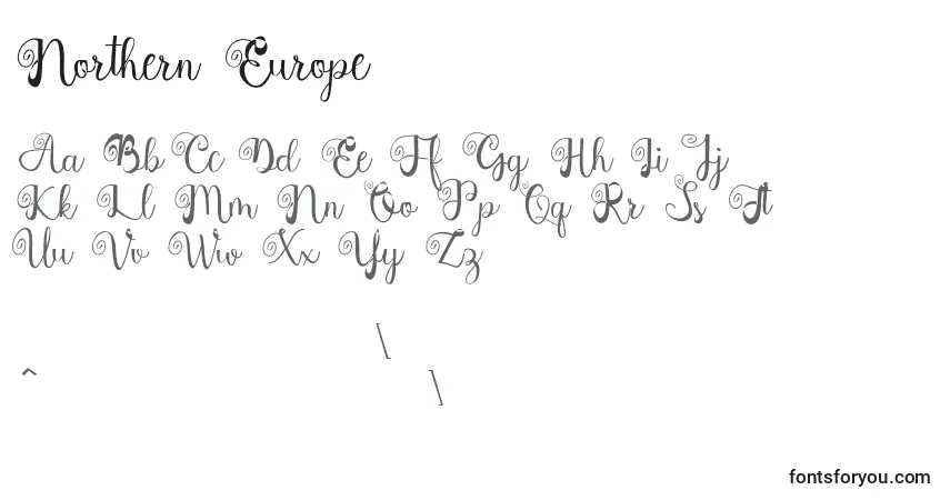 Czcionka Northern Europe – alfabet, cyfry, specjalne znaki