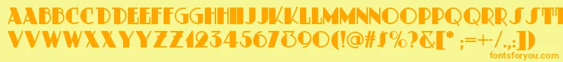 フォントMeteoritDeco – オレンジの文字が黄色の背景にあります。