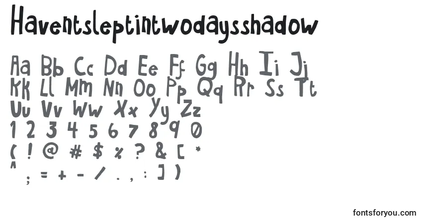 Шрифт Haventsleptintwodaysshadow – алфавит, цифры, специальные символы