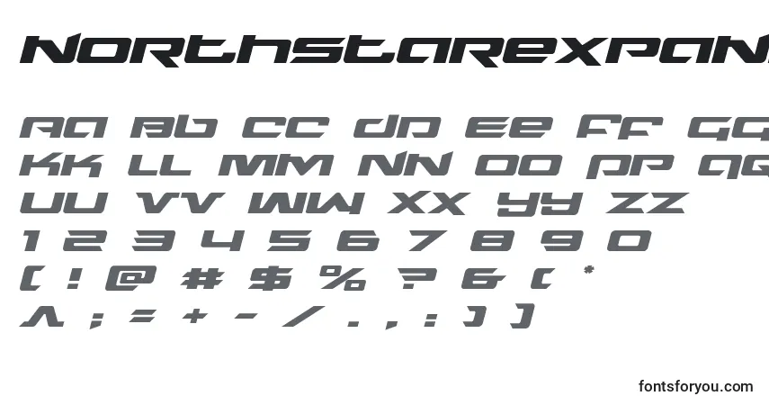 Schriftart Northstarexpandital (135743) – Alphabet, Zahlen, spezielle Symbole