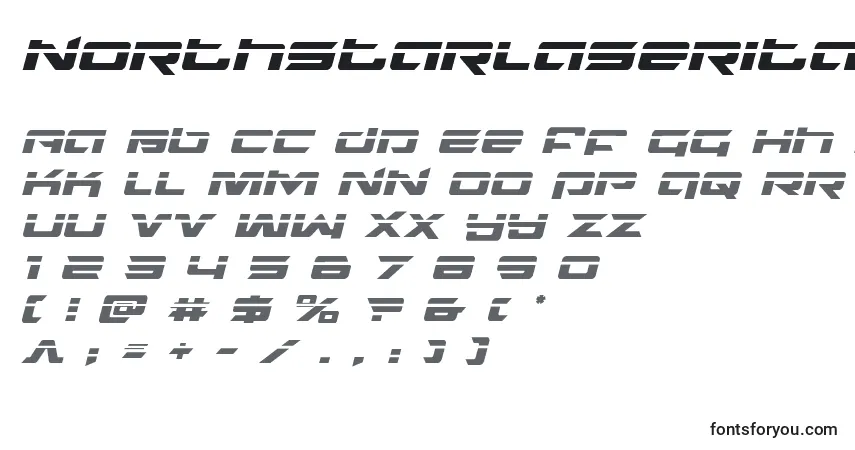 Czcionka Northstarlaserital – alfabet, cyfry, specjalne znaki
