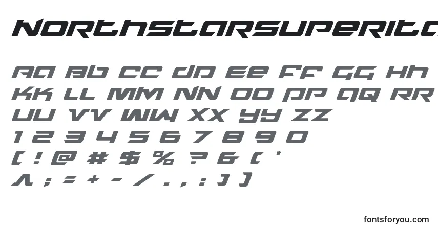 Czcionka Northstarsuperital – alfabet, cyfry, specjalne znaki