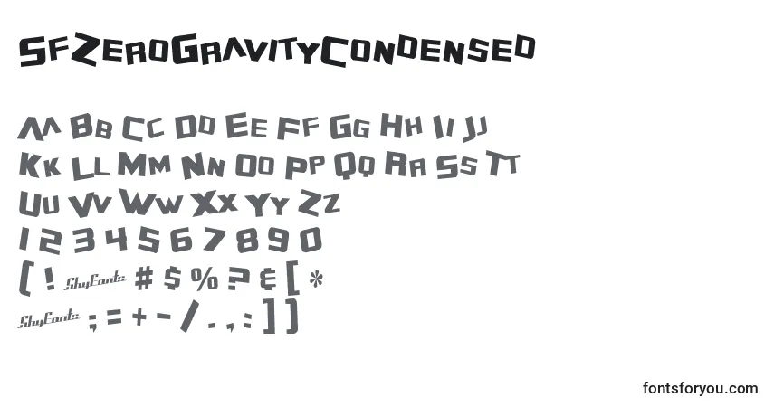 Czcionka SfZeroGravityCondensed – alfabet, cyfry, specjalne znaki