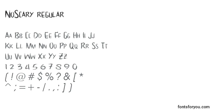 Schriftart NoScary regular – Alphabet, Zahlen, spezielle Symbole