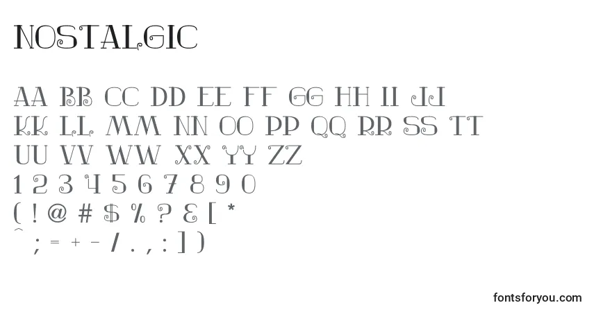 Schriftart Nostalgic (135763) – Alphabet, Zahlen, spezielle Symbole