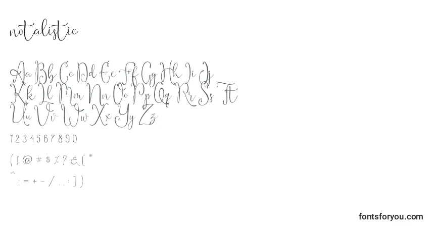 Schriftart Notalistic – Alphabet, Zahlen, spezielle Symbole
