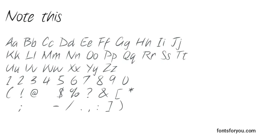 Schriftart Note this – Alphabet, Zahlen, spezielle Symbole