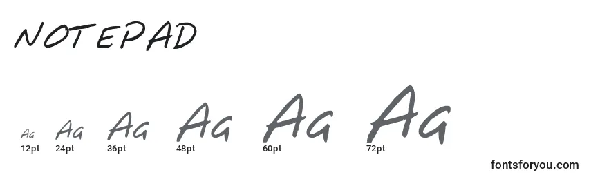 NOTEPAD  Font Sizes