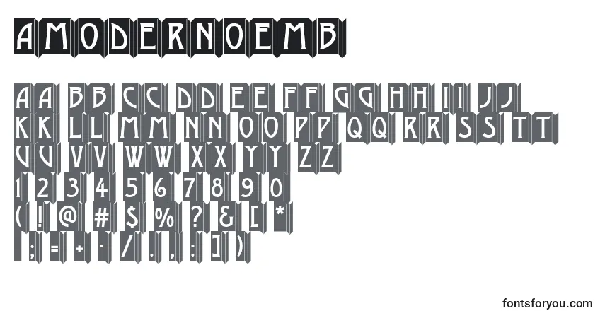 AModernoemb-fontti – aakkoset, numerot, erikoismerkit