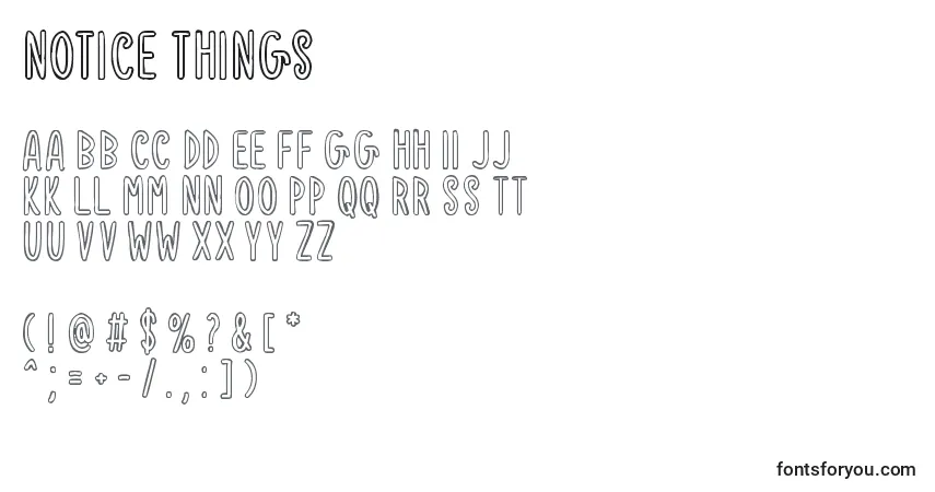 A fonte Notice Things (135771) – alfabeto, números, caracteres especiais