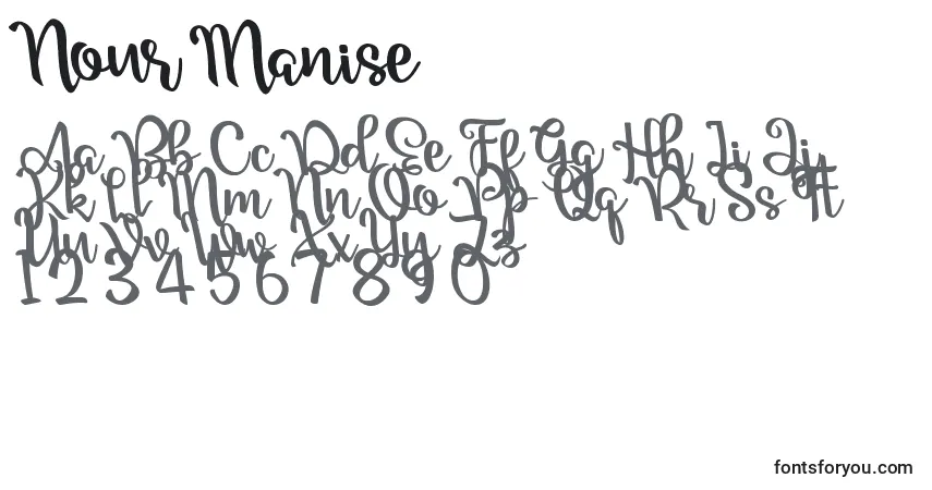 Шрифт Nour Manise – алфавит, цифры, специальные символы