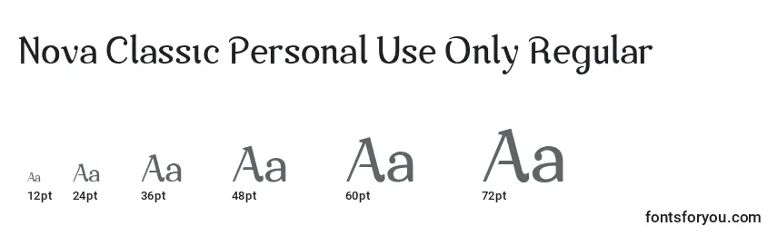 Размеры шрифта Nova Classic Personal Use Only Regular