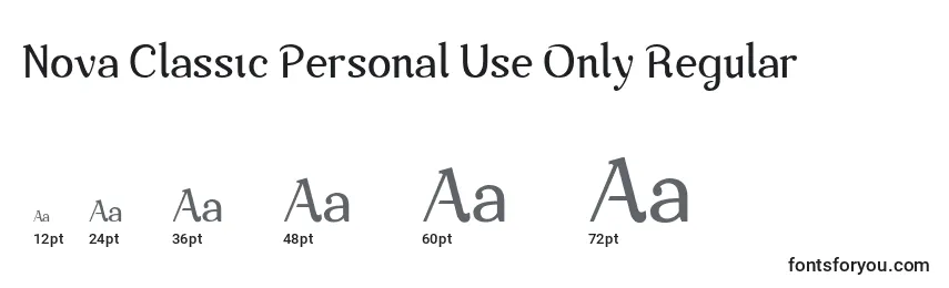 Tamanhos de fonte Nova Classic Personal Use Only Regular