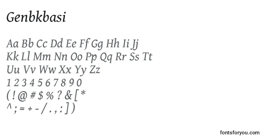 Schriftart Genbkbasi – Alphabet, Zahlen, spezielle Symbole